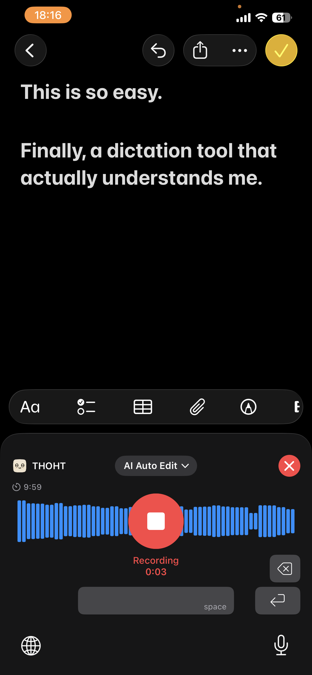 Typing + dictation keyboard — iPhone & iPad